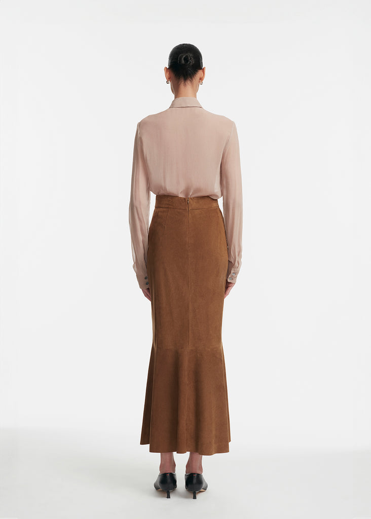 Suede Tulip Skirt in Cedar