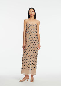 Paillette Embroidered Georgette Slip Dress in Taupe