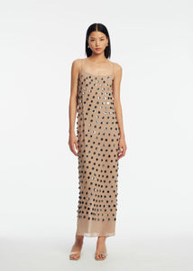 Paillette Embroidered Georgette Slip Dress in Taupe