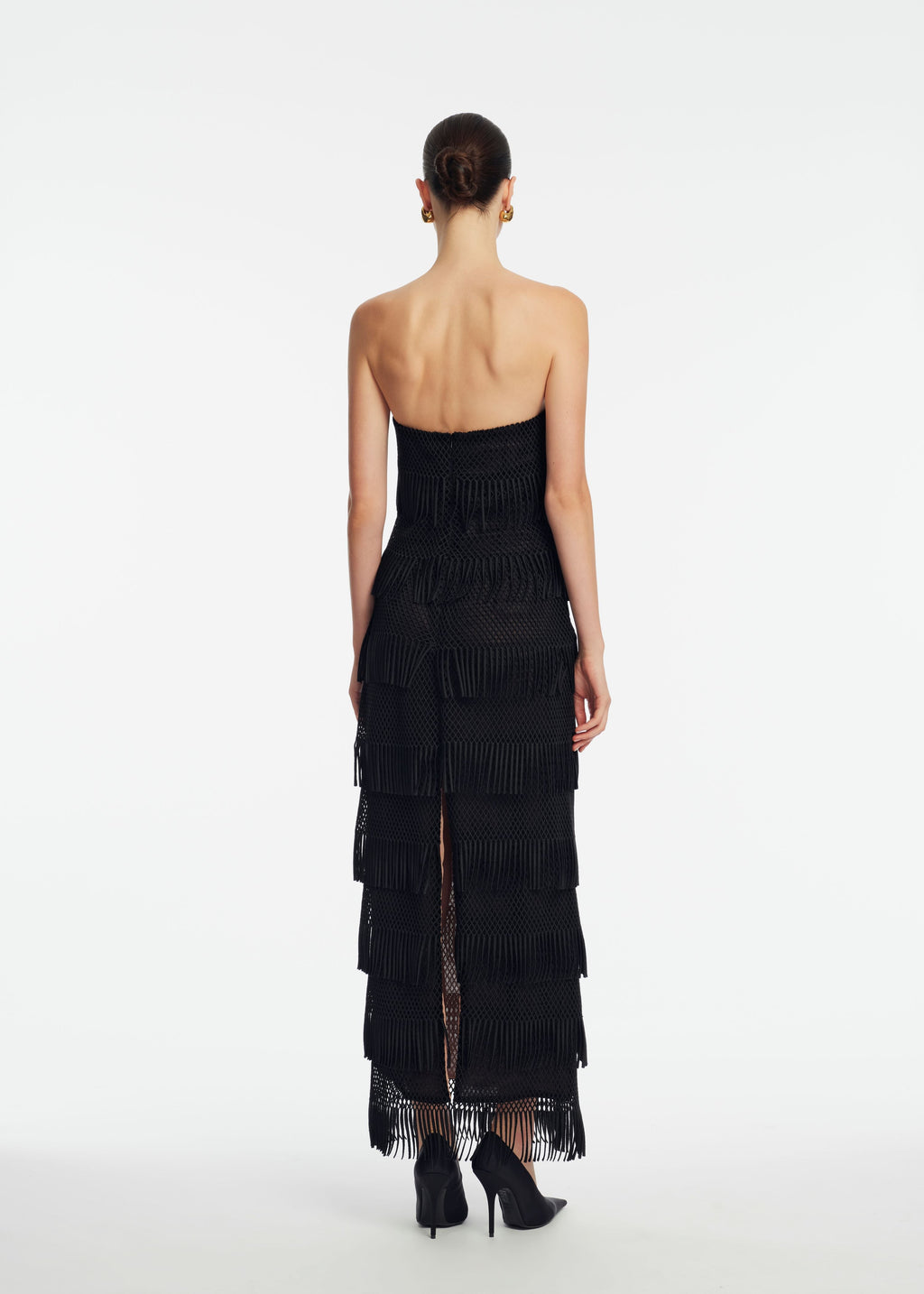 Macrame Lace Column Dress in Black