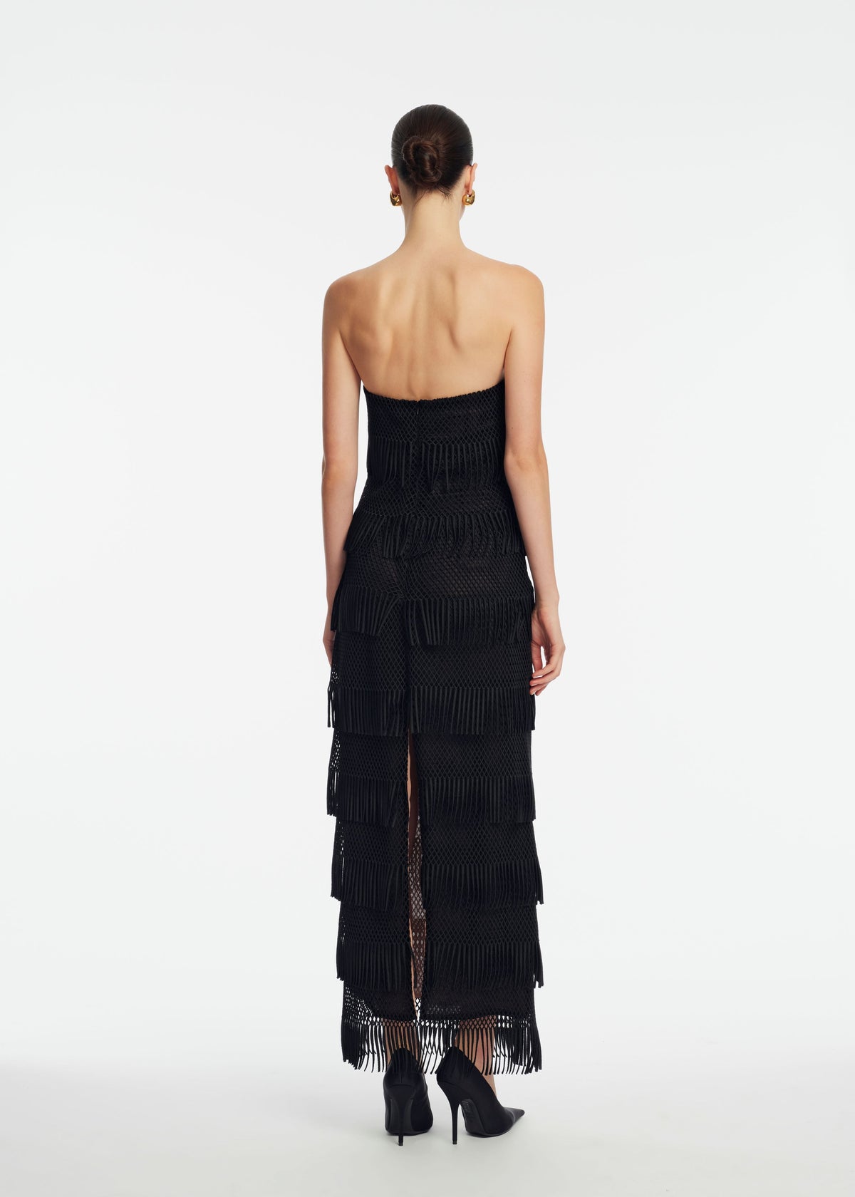 Macrame Lace Column Dress in Black