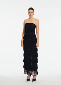 Macrame Lace Column Dress in Black