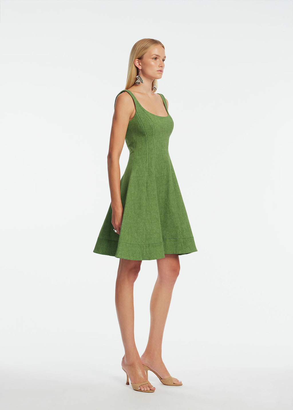 Stretch Denim Seamed Dress in Cactus