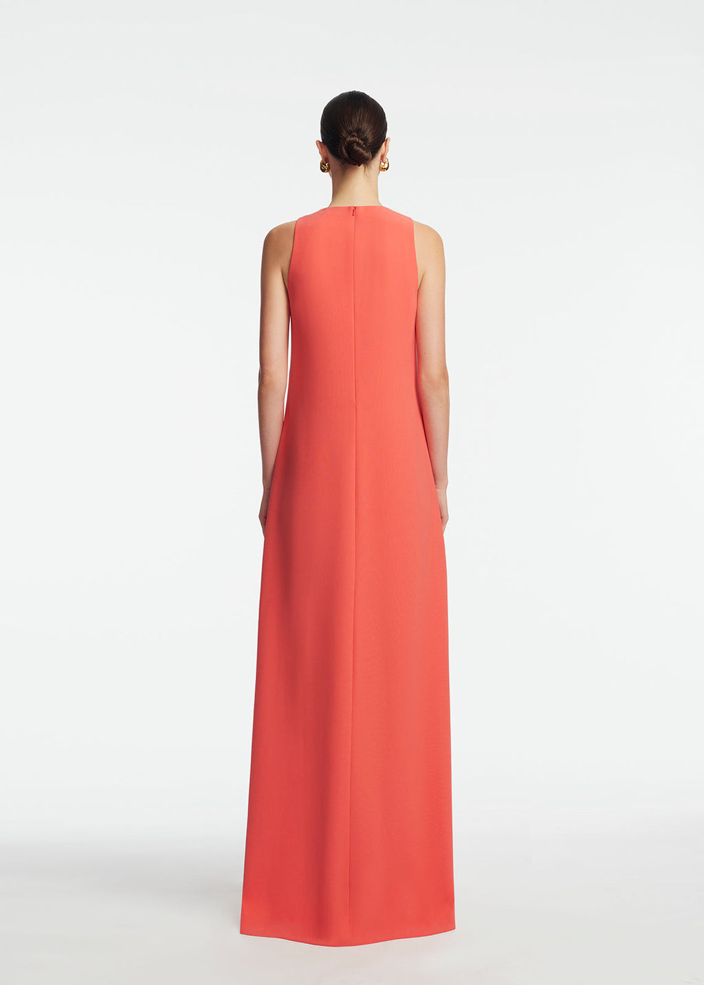 Peony Embroidered Fluid Crepe Francie Gown in Watermelon/Pink