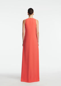 Peony Embroidered Fluid Crepe Francie Gown in Watermelon/Pink