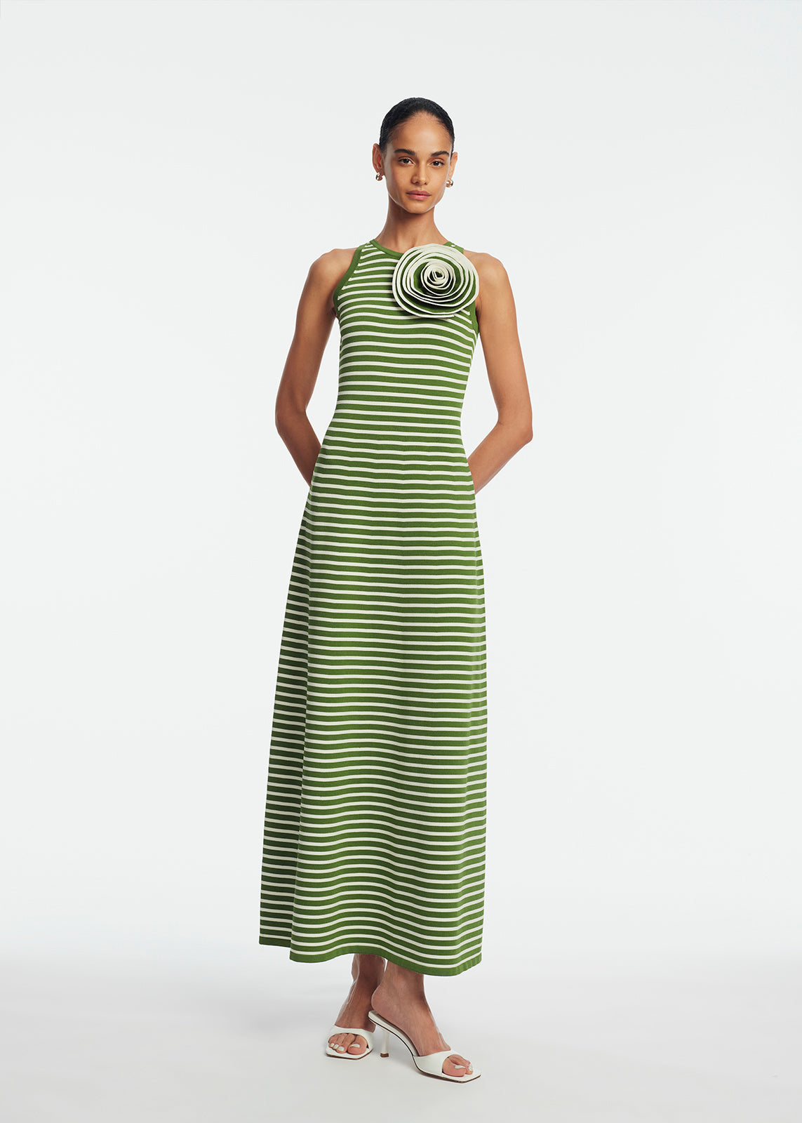 Rose Detail Knit Halter Dress in Cactus Multi