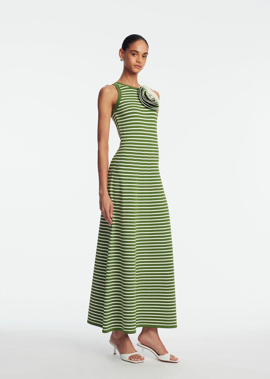 Rose Detail Knit Halter Dress in Cactus Multi