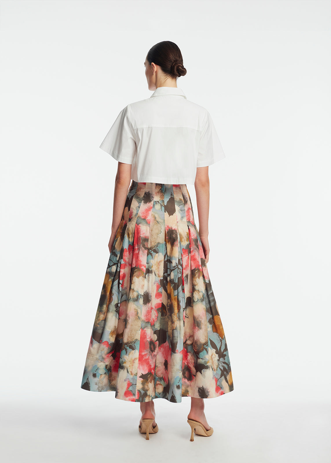 Floral Printed Cotton Full Skirt in Mist Multi