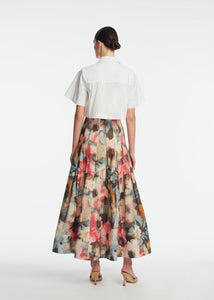 Floral Printed Cotton Full Skirt in Mist Multi