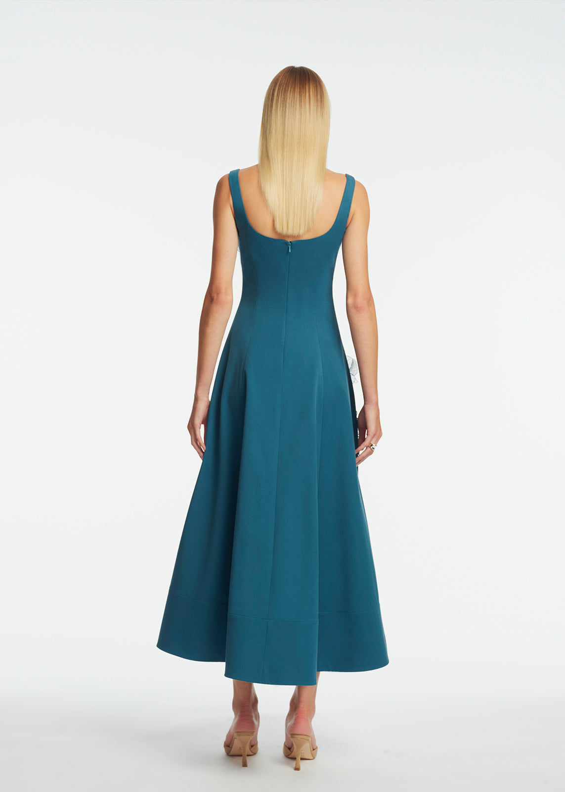 Peony Embroidered Stretch Cotton Full Dress in Mallard