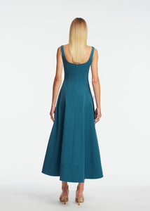 Peony Embroidered Stretch Cotton Full Dress in Mallard