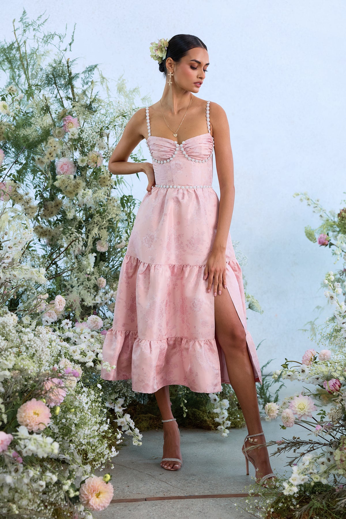 The Lorenza Dress in Light Pink Windsor Brocade
