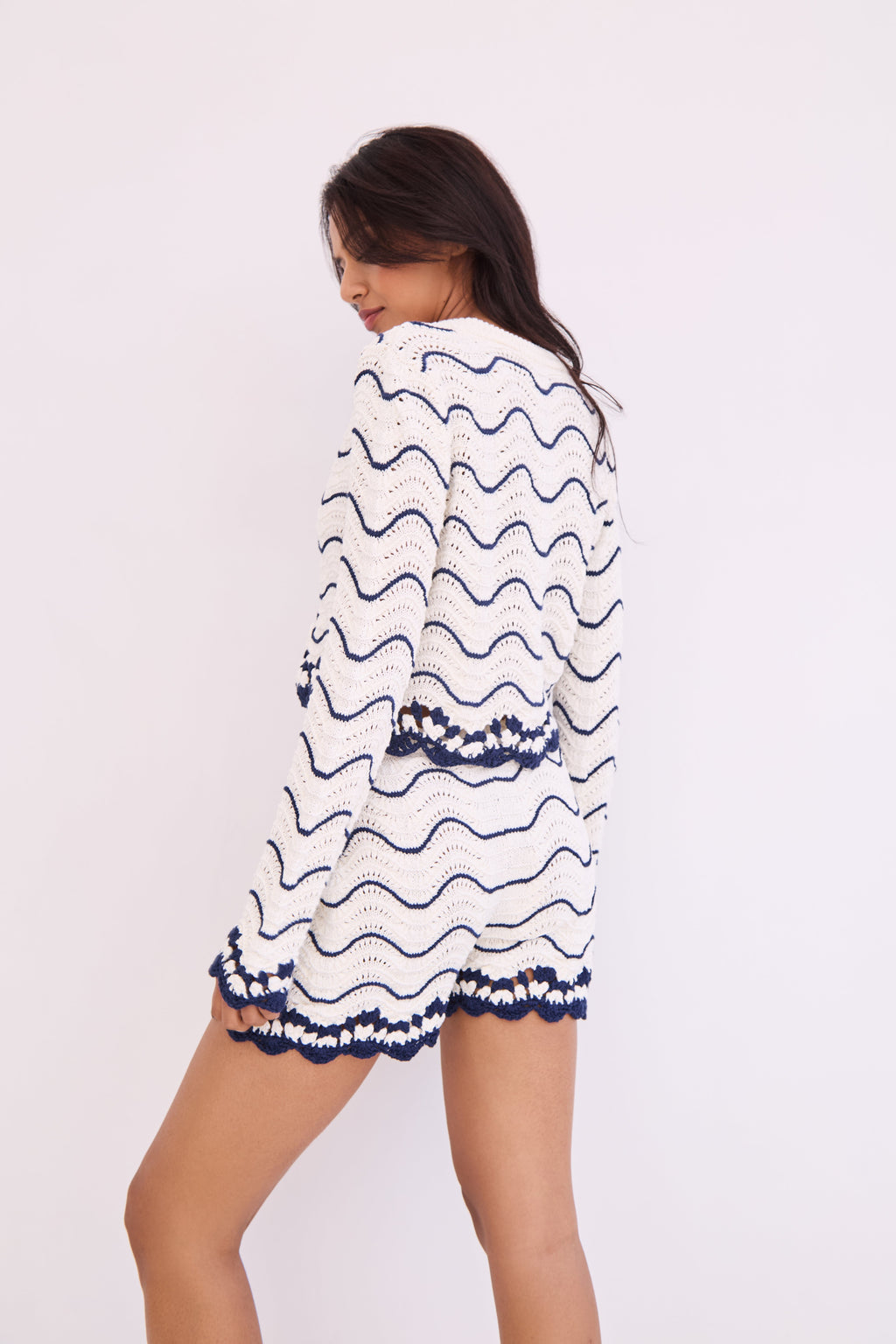 Aicha Short in White Navy Wave Stripe