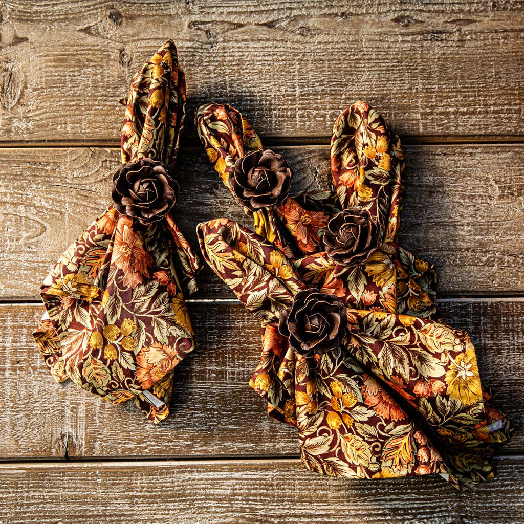 Camellia Napkin Ring in Brown, Set of 4