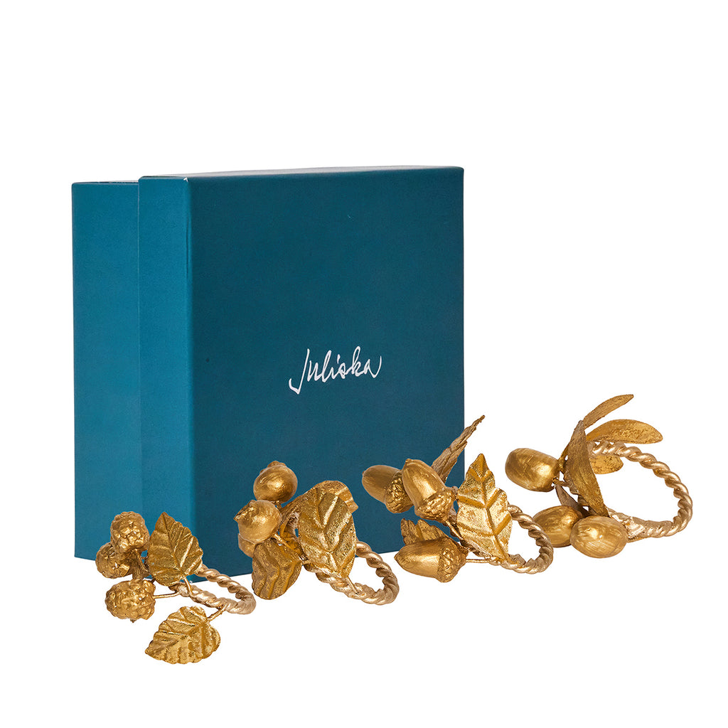 Forest Walk Leaf Napkin Ring Assorted  in Gold, Set of 4