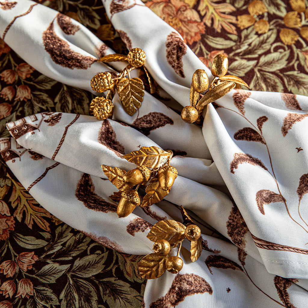Forest Walk Leaf Napkin Ring Assorted  in Gold, Set of 4