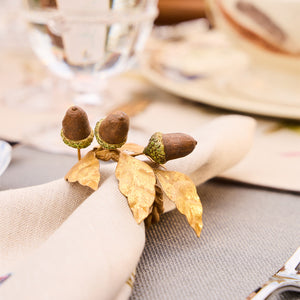 Forest Walk Acorn Napkin Ring in Multi, Set of 4