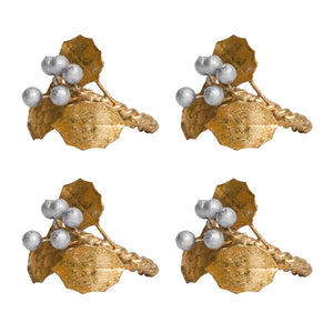 Forest Walk Holly with Berries Napkin Ring in Gold/Silver, Set of 4