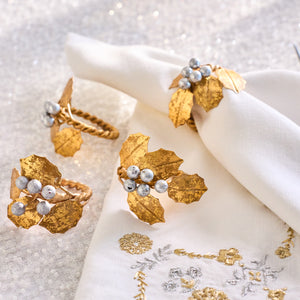 Forest Walk Holly with Berries Napkin Ring in Gold/Silver, Set of 4