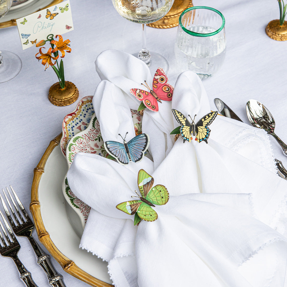 Meadow Walk Butterfly Napkin Ring Assorted in Multi, Set of 4