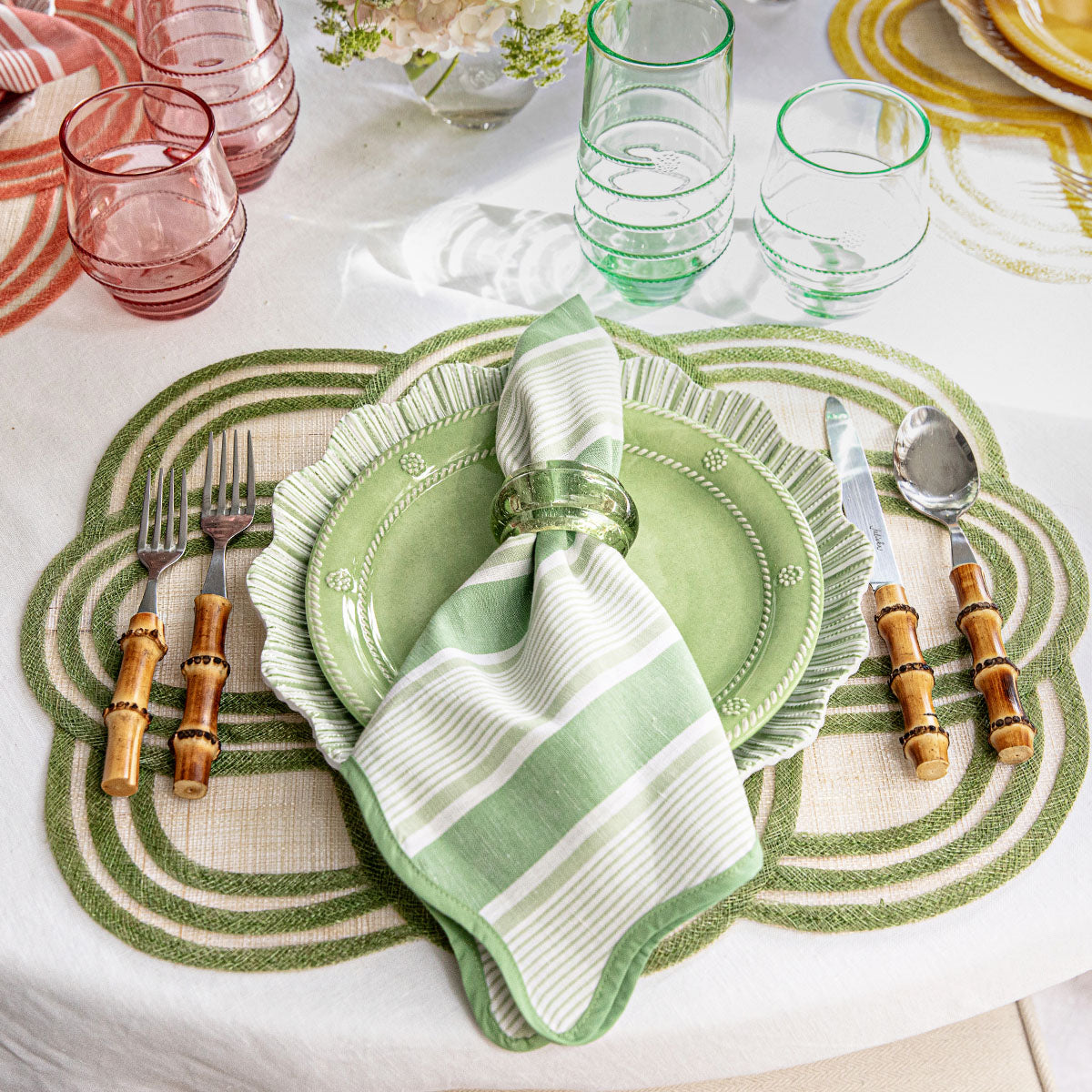 Provence Napkin Ring in Basil, Set of 4