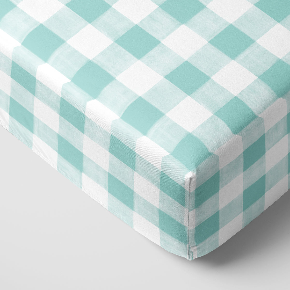 Aqua Gingham Fitted Crib Sheet product page