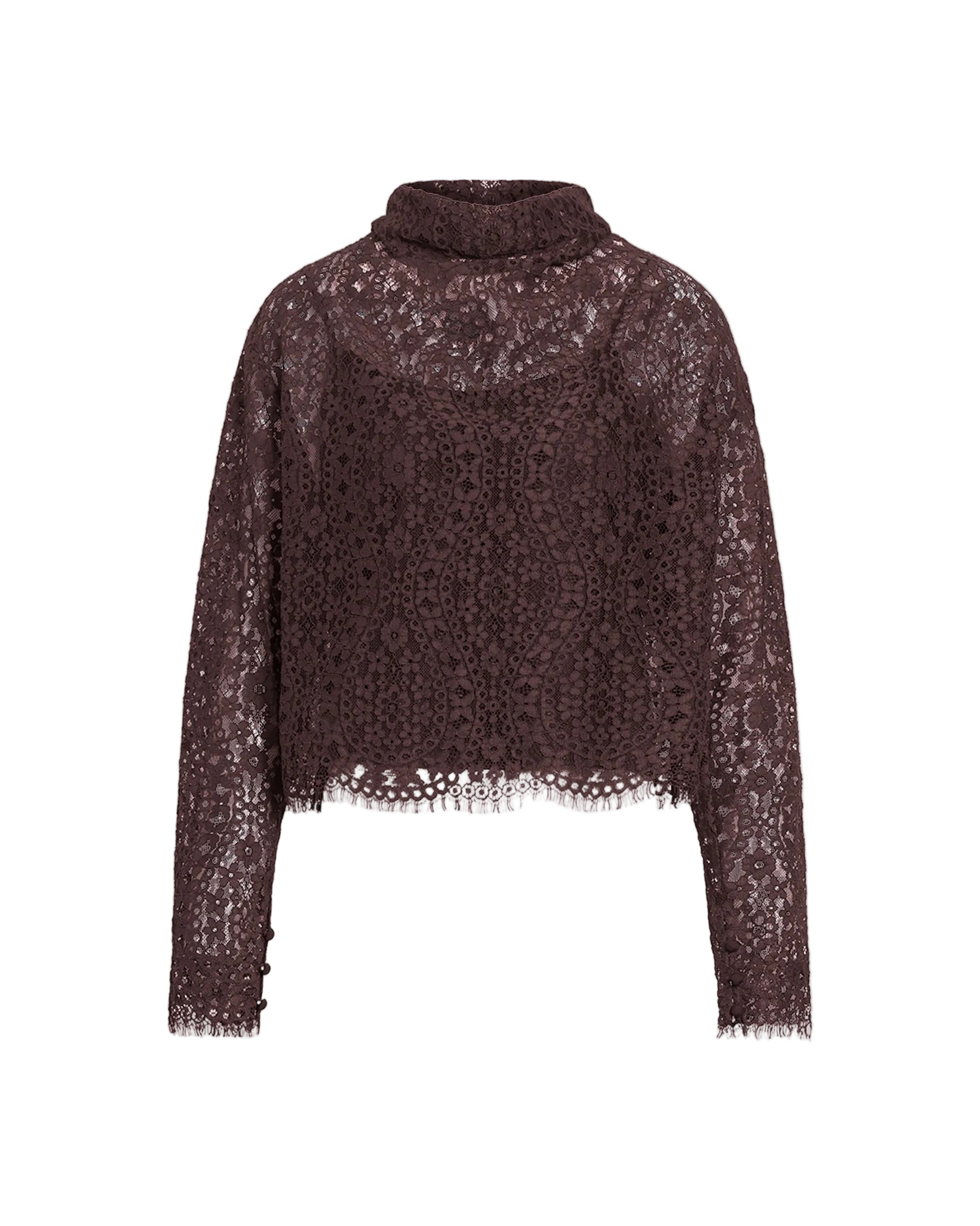 Long Sleeve Adrien Lace Top in Dark Fig