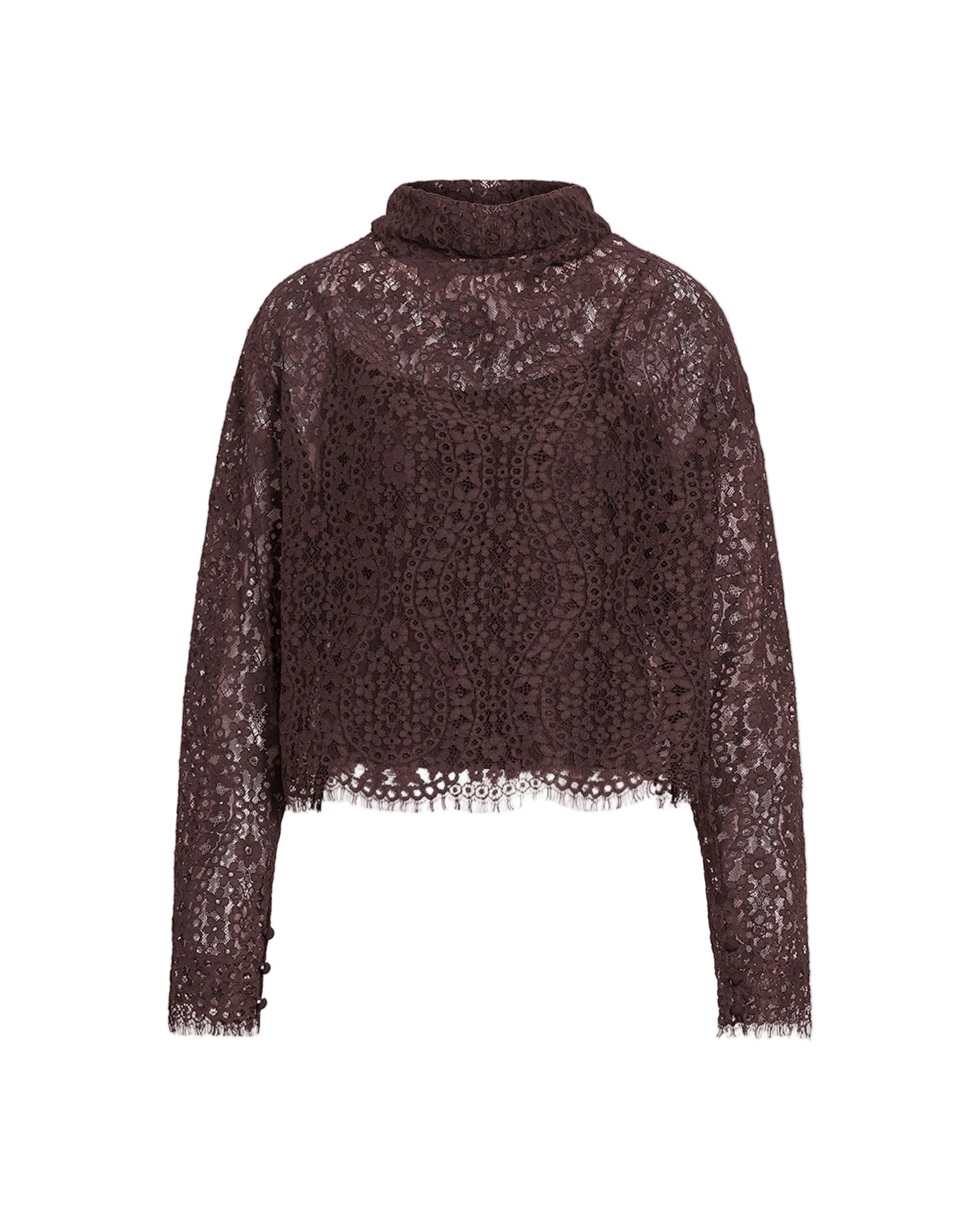 Long Sleeve Adrien Lace Top in Dark Fig