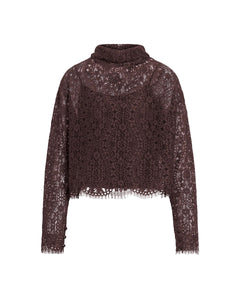 Long Sleeve Adrien Lace Top in Dark Fig