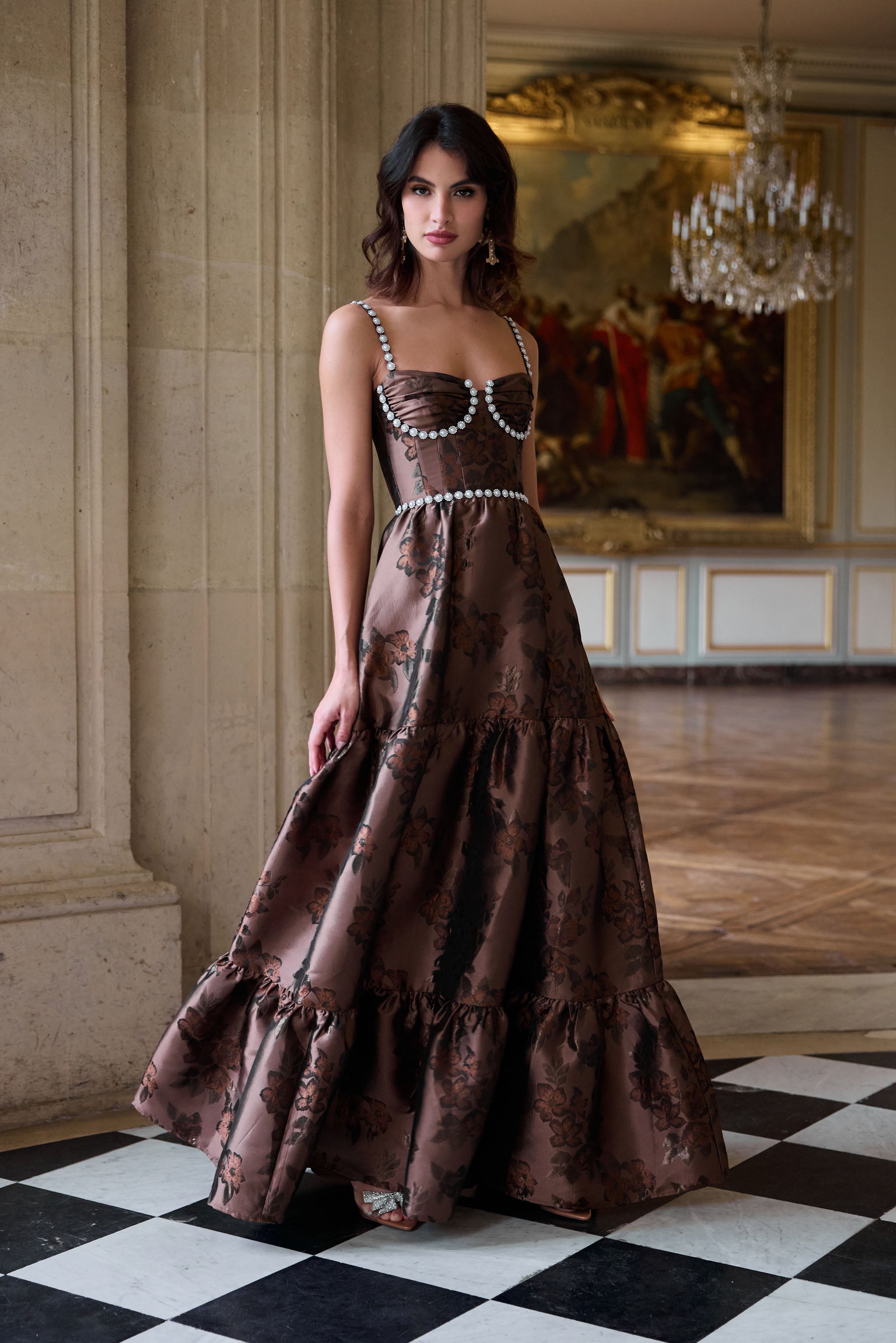 v chapman prom dress The Isabel Dress in Plum Baroque Floral 00 / Plum Baroque Floral