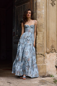The Lucetta Dress in Light Blue Lilibet Brocade