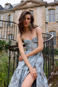 The Lucetta Dress in Light Blue Lilibet Brocade