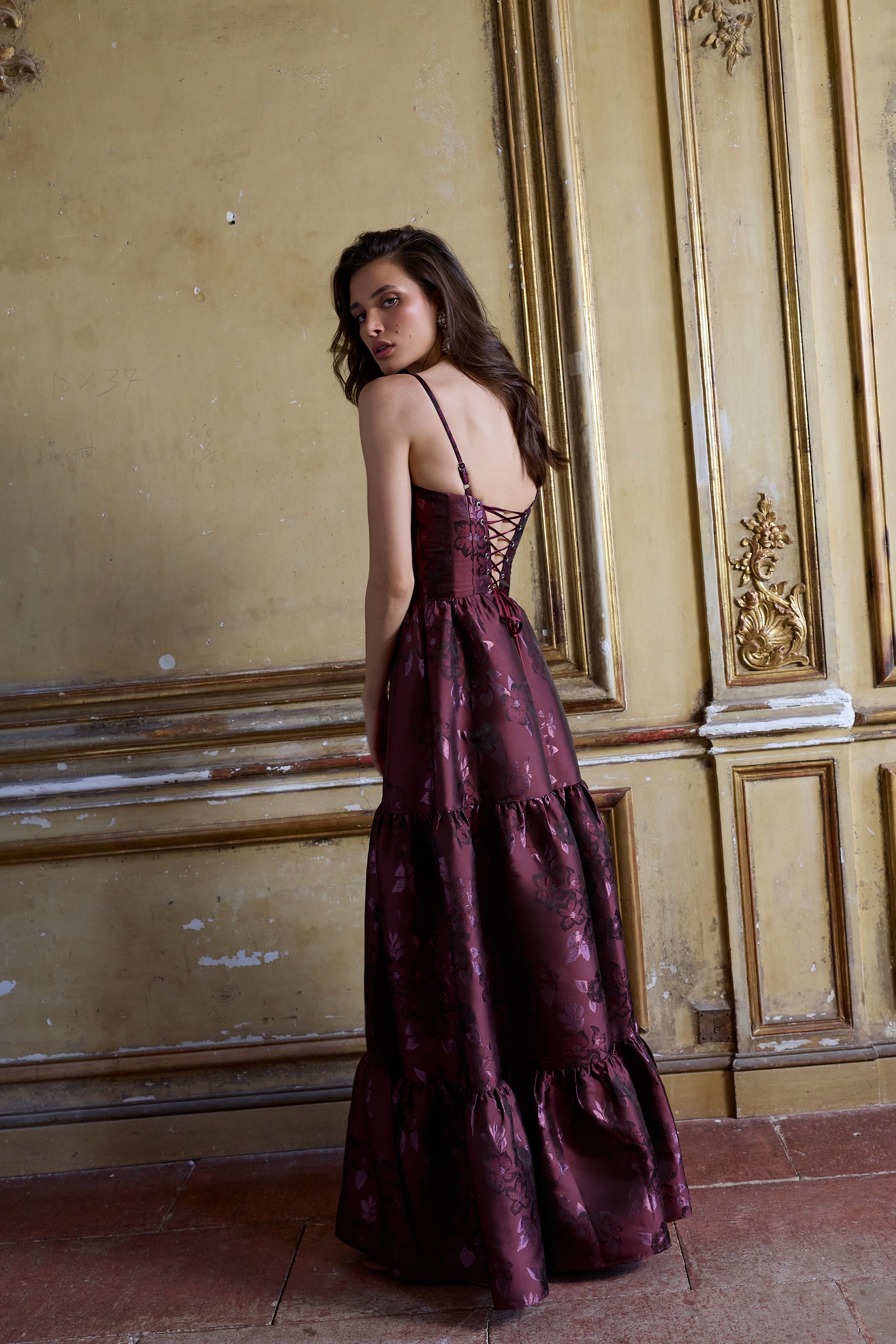 The Lucetta Dress in Plum Baroque Floral