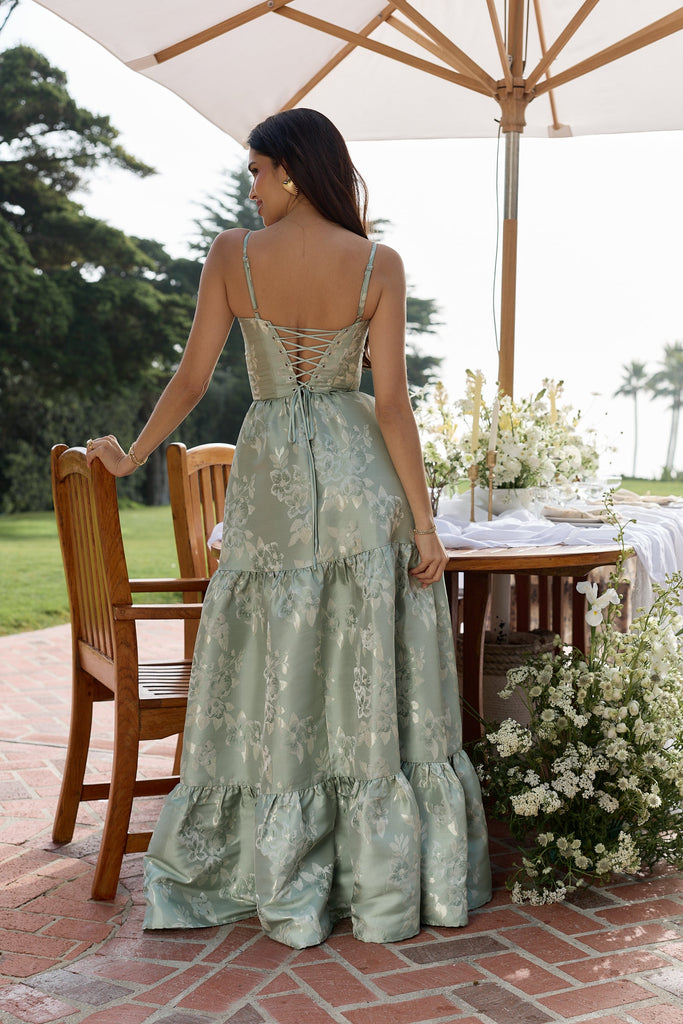 The Lucetta Dress in Sage Baroque Floral