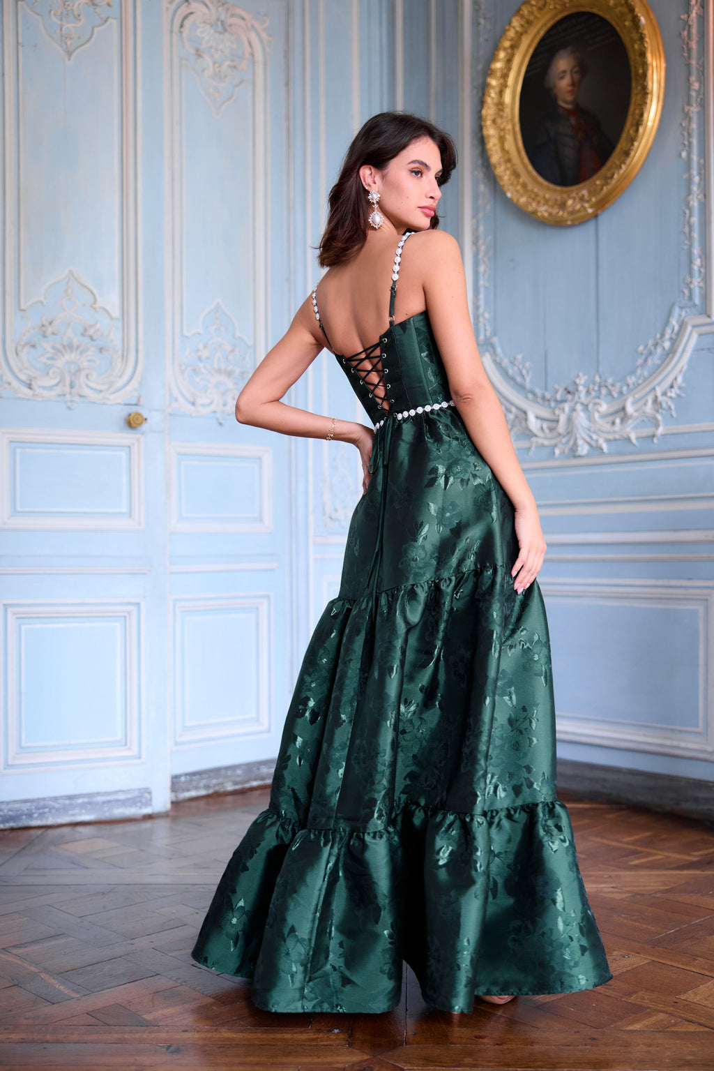 The Lucetta Dress in Emerald Baroque Floral 0-0 / Emerald Baroque Floral The Lucetta Dress in Emerald Baroque Floral 0-0 / Emerald Baroque Floral