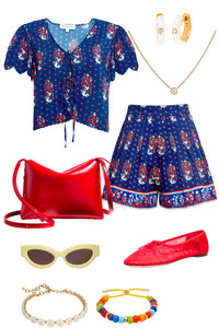 Bardot Top in Fall Floral Navy