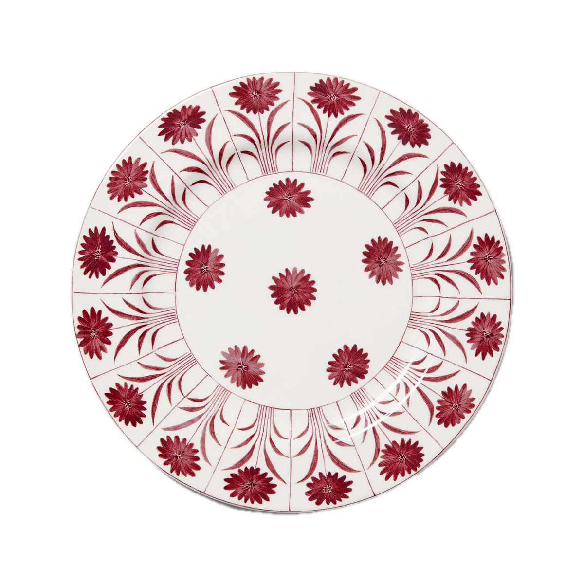 Top view of Daisy Plate in Magenta showcasing a magenta floral pattern with a transparent background