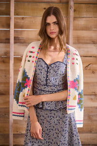 Pink Multi hand-crocheted cardigan, long sleeves, and easy open front.