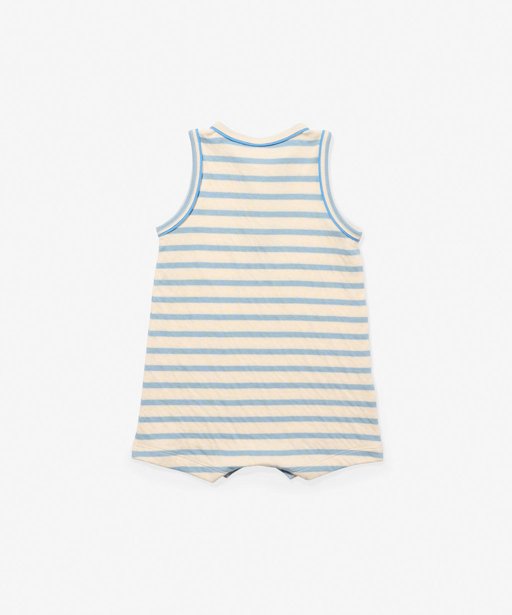 Lachlan Romper in Dusty Blue Stripe