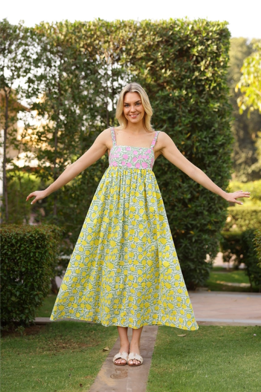 Laguna Sun Dress S / Pink/Yellow