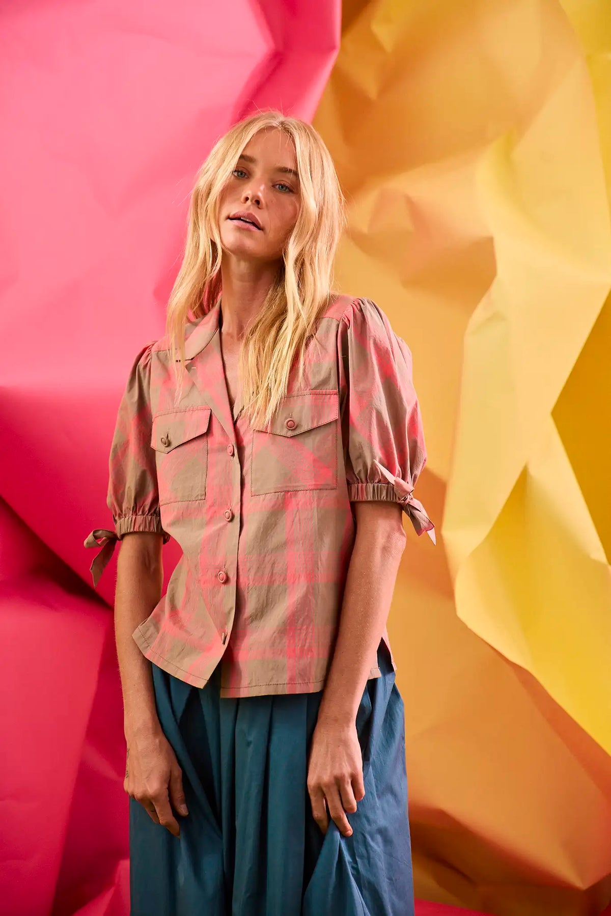 Landon Top in Day Glow Check