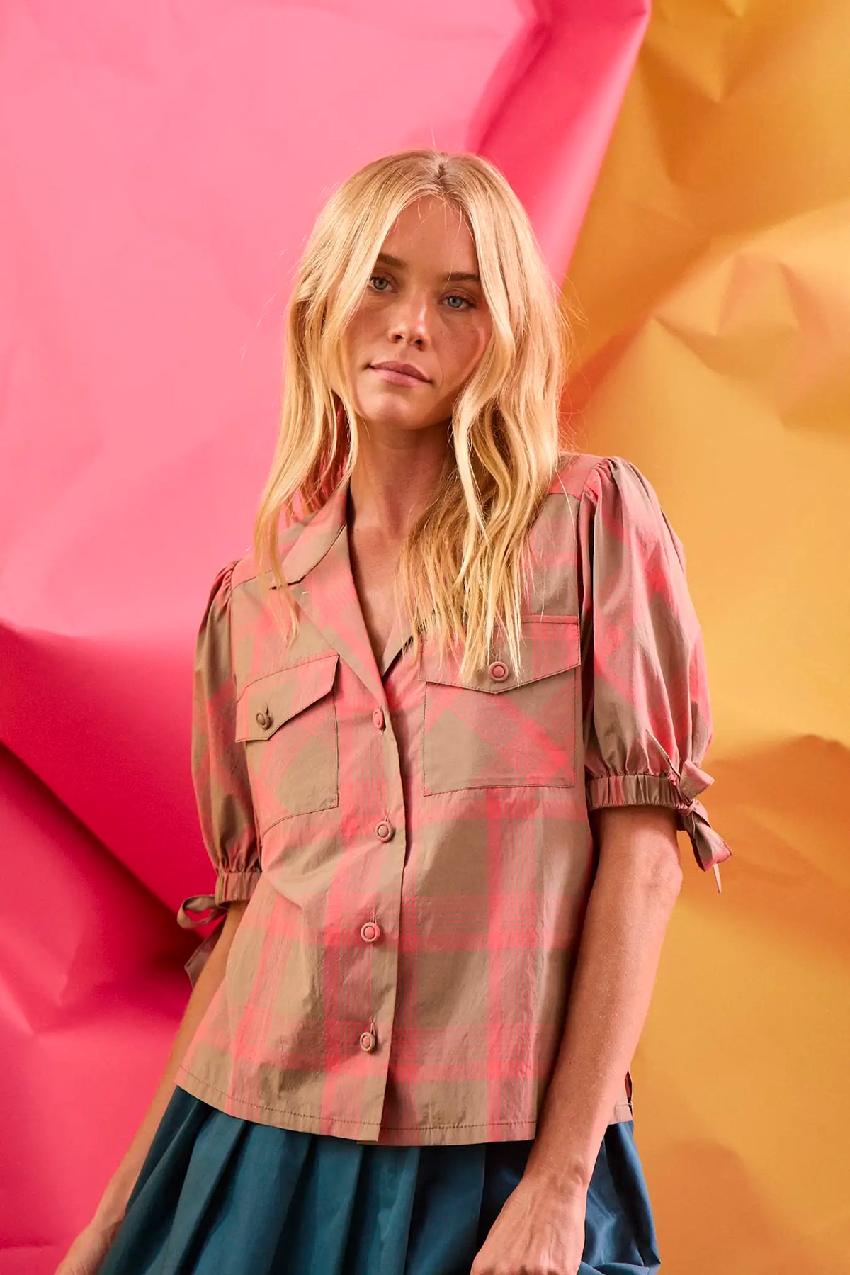 Landon Top in Day Glow Check