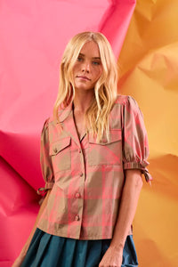 Landon Top in Day Glow Check