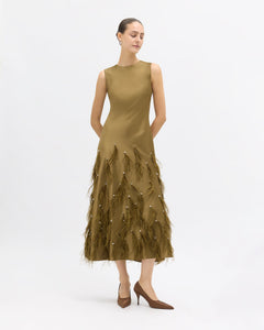 Laney Feather Dress in Olivine