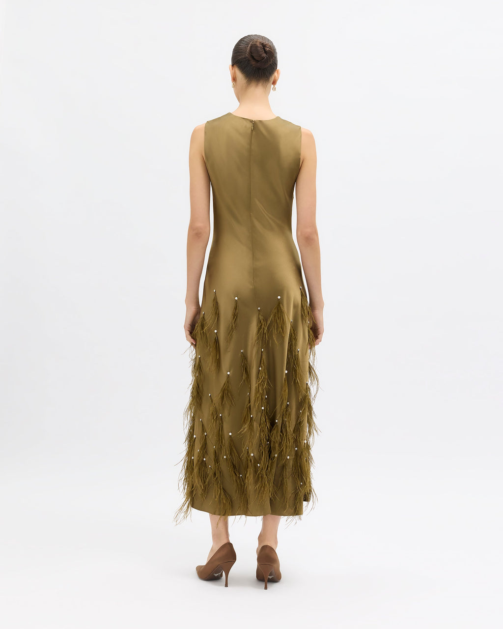 Laney Feather Dress in Olivine