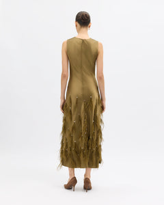 Laney Feather Dress in Olivine