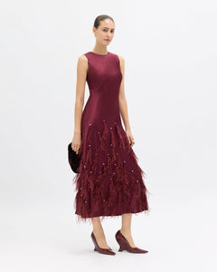 Laney Feather Dress in Pinot