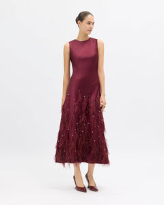 Laney Feather Dress in Pinot
