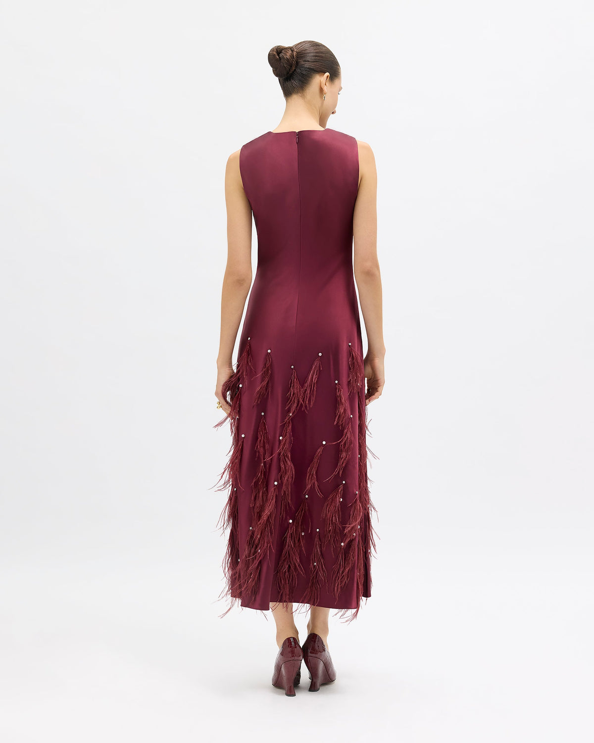 Laney Feather Dress in Pinot