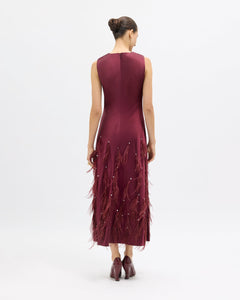 Laney Feather Dress in Pinot